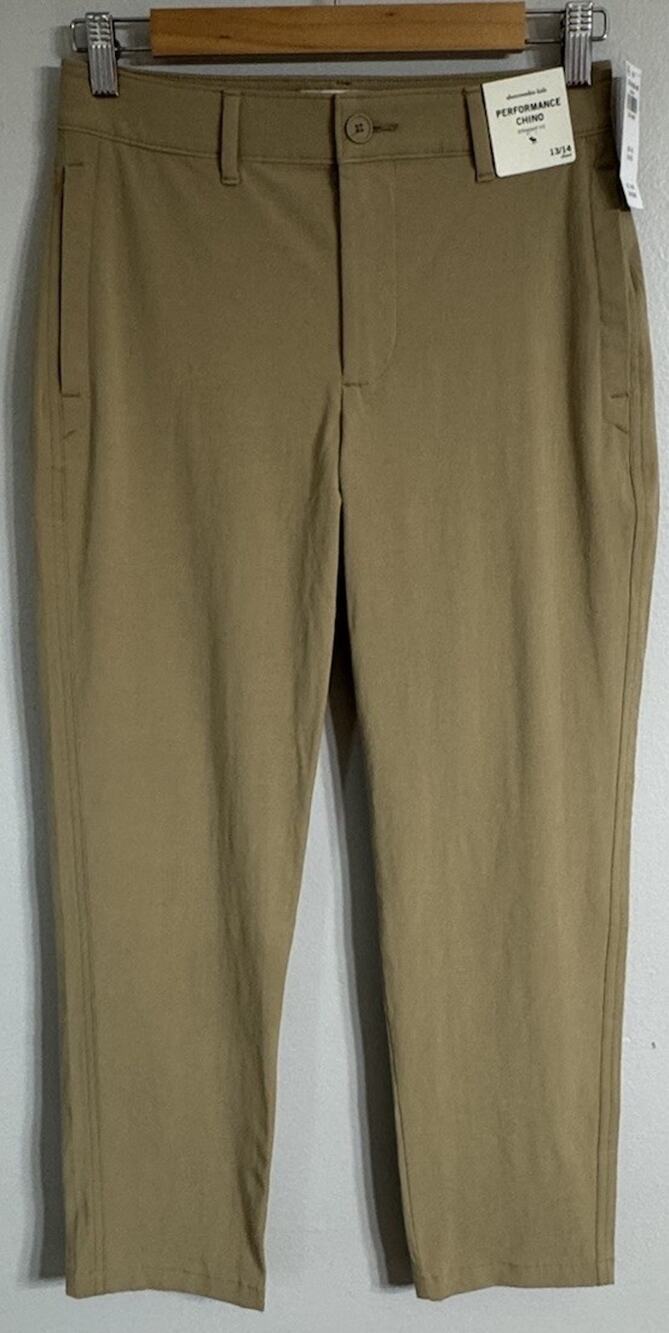 Abercrombie Kids Pants Boys Size 13/14 Short Chino Performance Khaki Stretch NEW